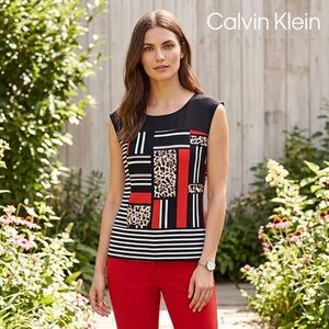 Calvin Klein Black & Red Printed Sleeveless Top